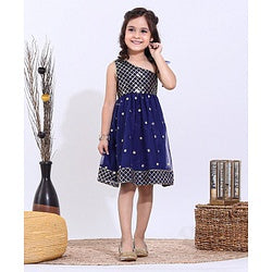 Babyhug Sleeveless One Shoulder Ethnic Dress - Blue