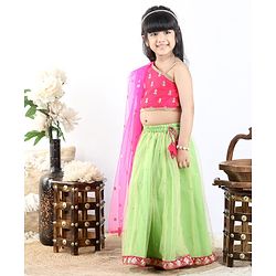 Babyhug Sleeveless Choli & Lehenga with Dupatta - Pink Green