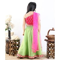 Babyhug Sleeveless Choli & Lehenga with Dupatta - Pink Green