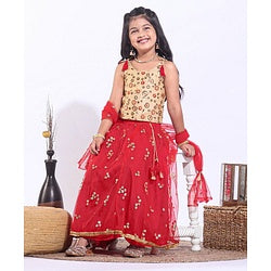 Babyhug Sleeveless Sequin Choli with Lehenga and Dupatta  - Red