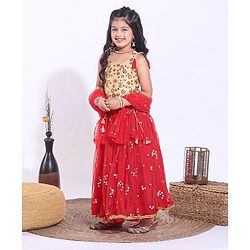 Babyhug Sleeveless Sequin Choli with Lehenga and Dupatta  - Red