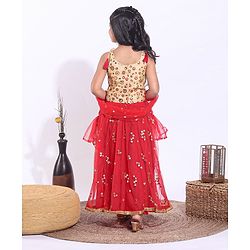 Babyhug Sleeveless Sequin Choli with Lehenga and Dupatta  - Red