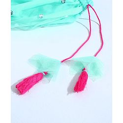 Babyhug Sleeveless Choli with Sequin Lehenga & Dupatta Set - Pink Blue