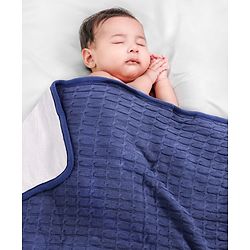 Babyhug Cotton Knitted Fur Blanket - Navy Blue