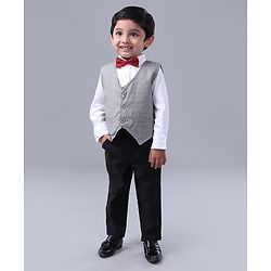 Babyhug Full Sleeves 3 Piece Party Suit - Grey