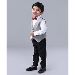 Babyhug Full Sleeves 3 Piece Party Suit - Grey