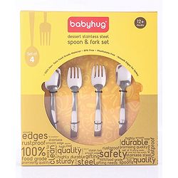 Babyhug Stainless Steel Ice Cream Spoon & Fork Set of 4 - Silver