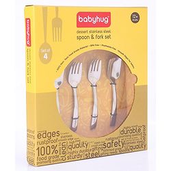 Babyhug Stainless Steel Ice Cream Spoon & Fork Set of 4 - Silver