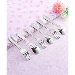 Babyhug Stainless Steel Spoon & Fork Set of 6 - Silver