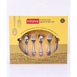 Babyhug Stainless Steel Spoon & Fork Set of 6 - Silver