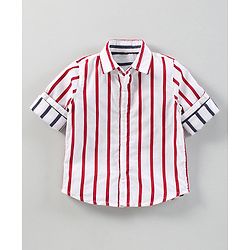 Babyhug Full Sleeves Striped  Shirt - White