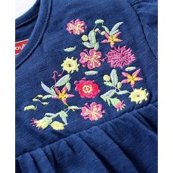 Babyhug Half Sleeves Tee Floral Embroidered - Blue
