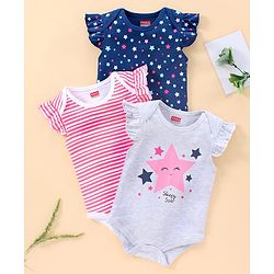 Babyhug Short Sleeves 100% Cotton Onesie Star Print Pack of 3 - Blue Pink