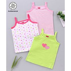 Babyhug Singlet Sleeves 100% Cotton Antibacterial Finish Slips Sea Pack of 3 - Pink Green