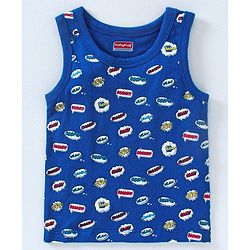 Babyhug 100% Cotton Sleeveless Antibacterial Finish Printed Vests Pack of 3 - Blue