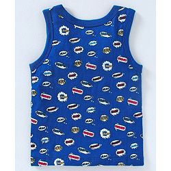 Babyhug 100% Cotton Sleeveless Antibacterial Finish Printed Vests Pack of 3 - Blue