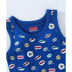 Babyhug 100% Cotton Sleeveless Antibacterial Finish Printed Vests Pack of 3 - Blue