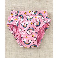 Babyhug 100%Cotton Anti Bacterial Finish Panties Rainbow & Heart Print Pack of 3 - Pink Yellow Blue