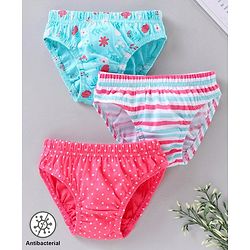 Babyhug 100% Cotton Antibacterial Finish Panties Pack of 3 - Pink White Blue