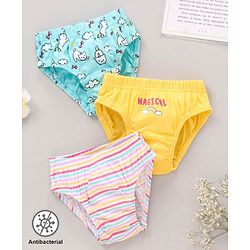 Babyhug 100%Cotton Antibacterial Panties Pack of 3 - Blue Yellow Multicolour