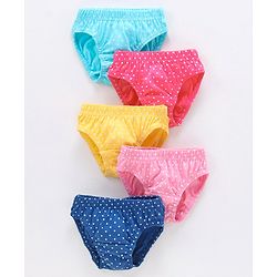 Babyhug 100% Cotton Antibacterial Finish Panties Polka Dot Print Pack of 5 - Navy Pink Yellow Blue