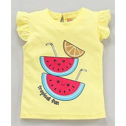 Babyhug Cap Sleeves Top Watermelon Print - Yellow