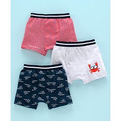 Babyhug 100% Cotton Briefs Crab Print Pack of 3 - Red