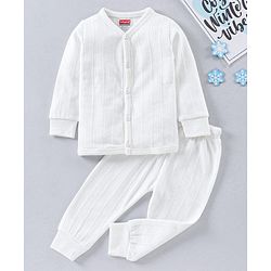 Babyhug Full Sleeves Thermal Vest & Bottoms - White