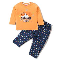 Babyhug Full Sleeves Fox & Leaves Print - Navy Orange