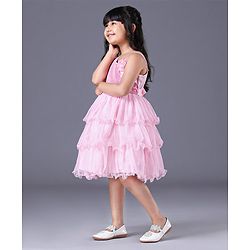 Babyhug Sleeveless Applique Flowers Party Wear Frock - Pink