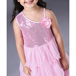 Babyhug Sleeveless Applique Flowers Party Wear Frock - Pink