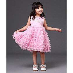Babyhug Sleeveless Layered Frill Party Wear Frock - Pink