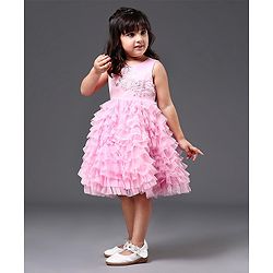 Babyhug Sleeveless Layered Frill Party Wear Frock - Pink