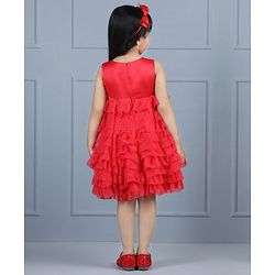 Babyhug Sleeveless Applique Flowers Party Wear Frock - Red