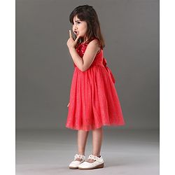 Babyhug Sleeveless Sequin Party Wear Frock - Red