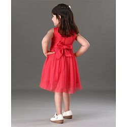 Babyhug Sleeveless Sequin Party Wear Frock - Red