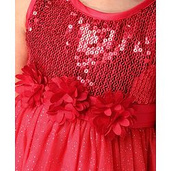 Babyhug Sleeveless Sequin Party Wear Frock - Red