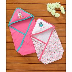 Babyhug Hooded Wrapper Floral Print Pack of 2-Pink And White