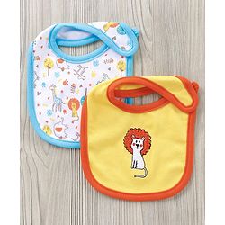 Babyhug Cotton Bib With Velcro Pack of 2 Lion Print - Blue