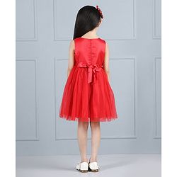 Babyhug Sleeveless Party Frock Sequin Detail - Red