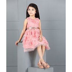 Babyhug Sleeveless Party Frock Ruffle & Sequin Detail - Peach