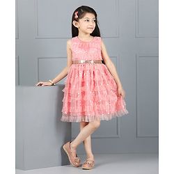 Babyhug Sleeveless Party Frock Ruffle & Sequin Detail - Peach