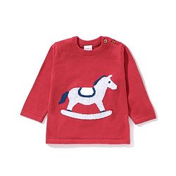 Babyhug Full Sleeves 100% Organic Cotton Sweater Set with Cap Horse Print - Red