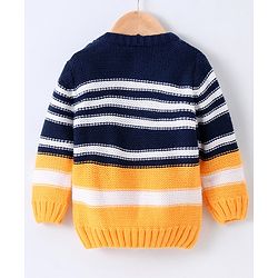 Babyhug Full Sleeves Pull Over Sweater Striped - Yellow & Blue