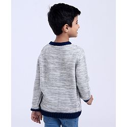 Babyhug Full Sleeves Pull Over Sweater Tiger Embroidery - Grey