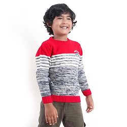 Babyhug Full Sleeves Sweater - Red Grey
