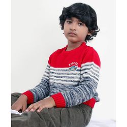 Babyhug Full Sleeves Sweater - Red Grey