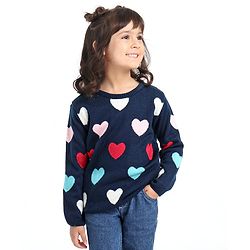 Babyhug Full Sleeves Jacquard Sweater Heart Design - Navy Blue