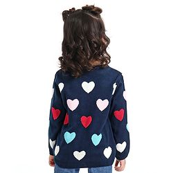 Babyhug Full Sleeves Jacquard Sweater Heart Design - Navy Blue