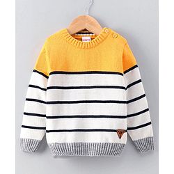 Babyhug Full Sleeves Stripe Sweater - Yellow White
